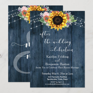 Invitation Tournesol en bois bleu après la fête du Mariage