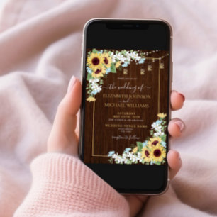 Invitation Tournesol en bois rustique Dusty Blue Floral Maria