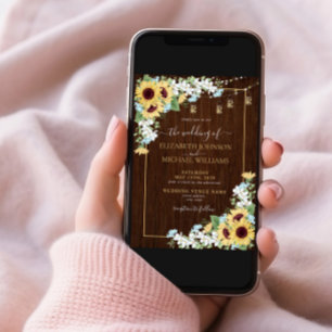 Invitation Tournesol en bois rustique Dusty Mariage photo ble