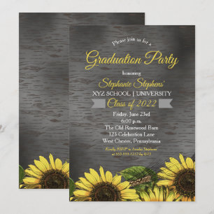 Invitation Tournesol en bois vintage   Partie de graduation e