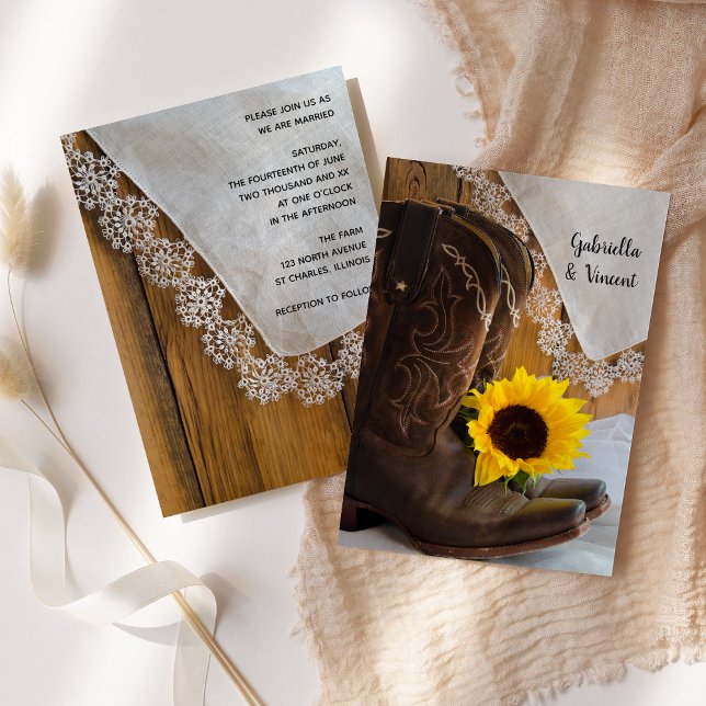 Invitation Tournesol et dentelle Mariage occidental (Créateur téléchargé)