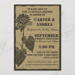 Invitation Tournesol et douche Burlap Couple