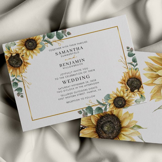 Invitation Tournesol et Eucalyptus Mariage floral (Sunflower Floral Eucalyptus Elegant Wedding Invitation)