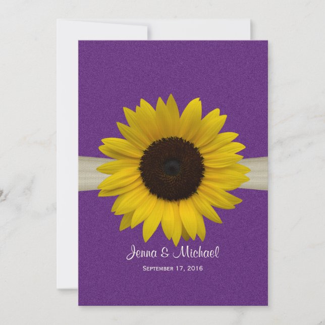 Invitation Tournesol et Mariage pourpre Burlap (Devant)