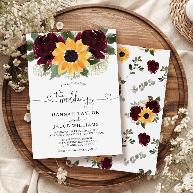 Invitation Tournesol et Mariage rouge Rose de Bourgogne (Créateur téléchargé)