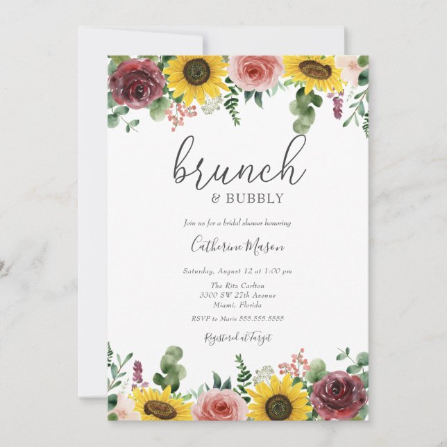 Invitation Tournesol et Rose Brunch et Fête des mariées Bubbl (Devant)