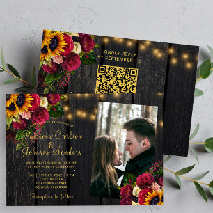 Invitation Tournesol et rose code QR photo mariage rustique