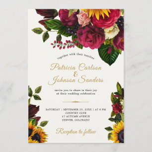 Invitation Tournesol et rose mariage de monogramme d'automne