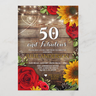 Invitation Tournesol et Rose Rustique fête d'anniversaire