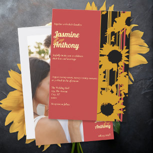 Invitation Tournesol Été Or Rouge Mariage