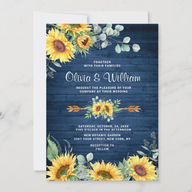 Invitation Tournesol Eucalyptus Aquarelle Mariage rustique (Devant)