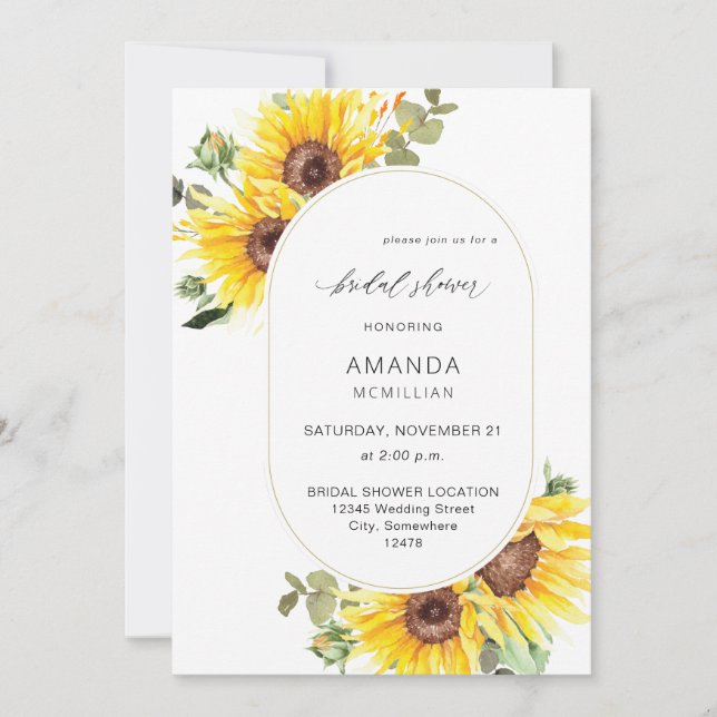 Invitation Tournesol & Eucalyptus Fête des mariées florale (Devant)