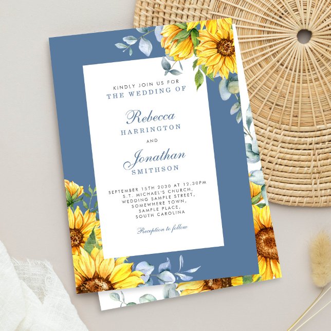 Invitation Tournesol & Eucalyptus Mariage floral (Créateur téléchargé)
