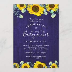 Invitation Tournesol Eucalyptus Marine Bleu Rustique Graduati