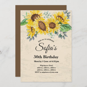 Invitation tournesol, fête d'anniversaire florale