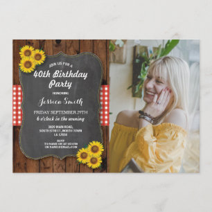 Invitation Tournesol fête d'anniversaire Rustic Wood Chalk Ph