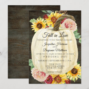 Invitation Tournesol floral aquarelle et citrouille sur bois 