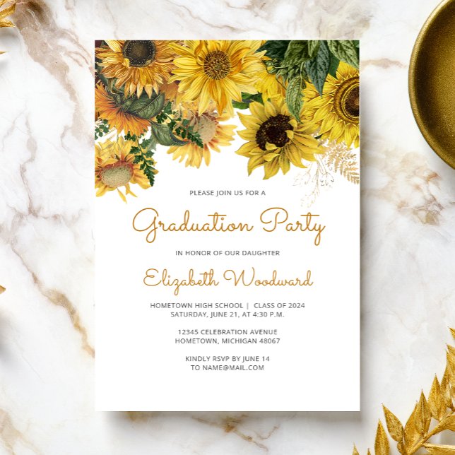 Invitation Tournesol Floral Graduation Party (Créateur téléchargé)