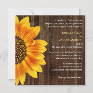 Invitation Tournesol Floral Jaune Russe Mariage Bois