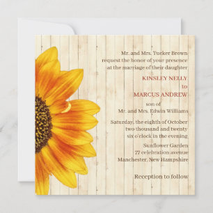 Invitation Tournesol Floral Jaune Russe Mariage Bois