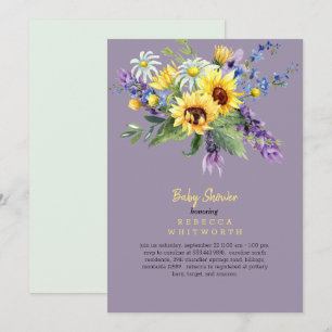 Invitation Tournesol Floral Lavande En Baby shower Personnel