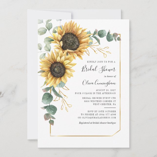 Invitation Tournesol Floral verdure Fête des mariées Eucalypt (Devant)