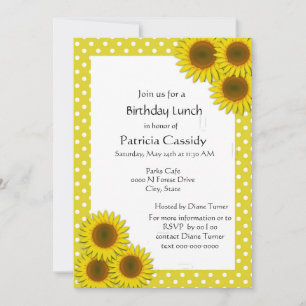 Invitation Tournesol jaune et points de naissance Déjeuner d'
