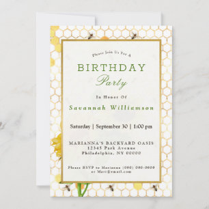 Invitation Tournesol Jaune Honeycomb abeilles Or Anniversaire