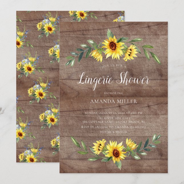 Invitation Tournesol Jaune Rustique Douche Lingerie (Devant / Derrière)