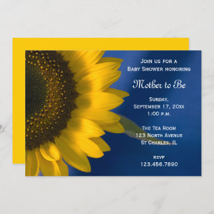 Invitation Tournesol jaune sur Baby shower bleu