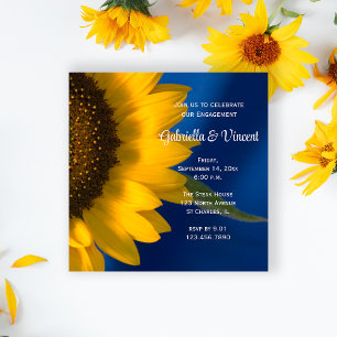 Invitation Tournesol jaune sur Blue Engagement Party