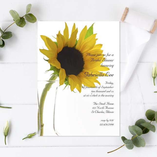 Invitation Tournesol jaune sur Fête des mariées blanche (Créateur téléchargé)