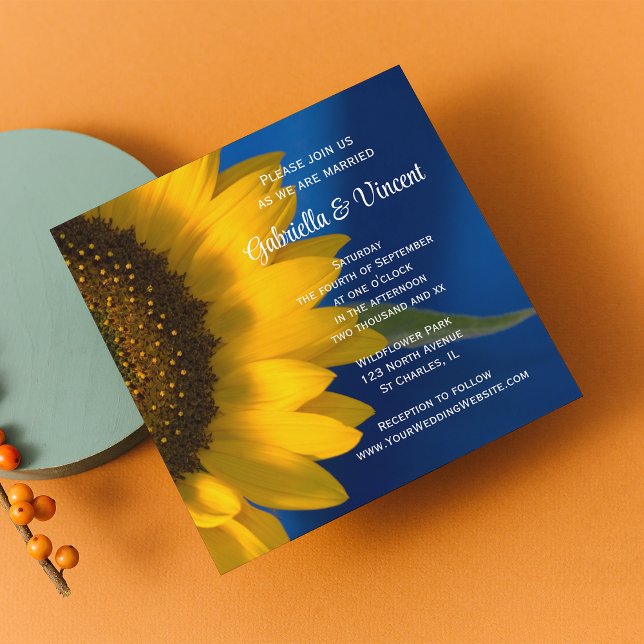 Invitation Tournesol jaune sur Mariage bleu (Créateur téléchargé)