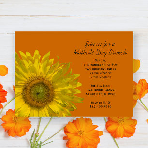 Invitation Tournesol jaune sur Orange Fête des Mères Brunch