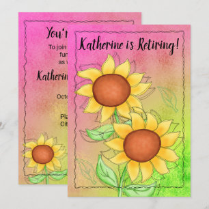 Invitation Tournesol Jaune Texturé Rose Vert Retraite