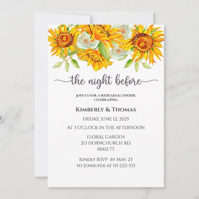 Invitation Tournesol la veille du dîner de répétition (Devant)