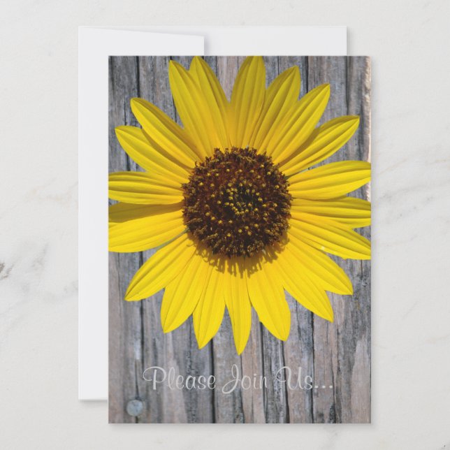 Invitation Tournesol Mariage Bois Grain avec verset (Devant)