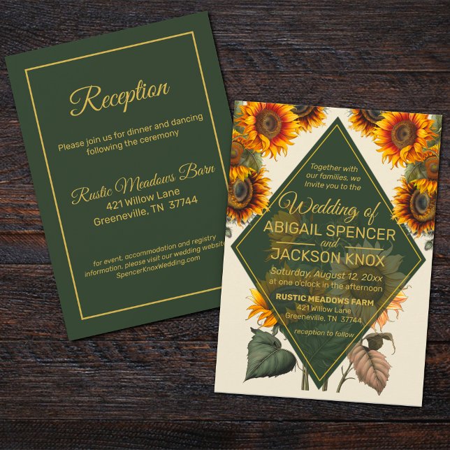 Invitation Tournesol Mariage Forêt Vert et or Rustique (Créateur téléchargé)