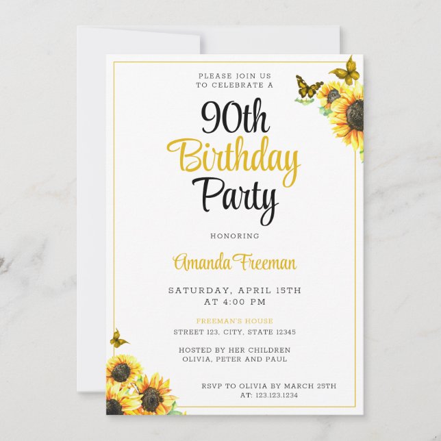 Invitation Tournesol minimal 90e anniversaire (Devant)
