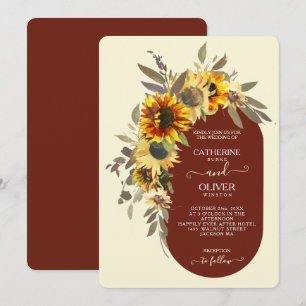 Invitation Tournesol moderne Brown Mariage de automne de crèm