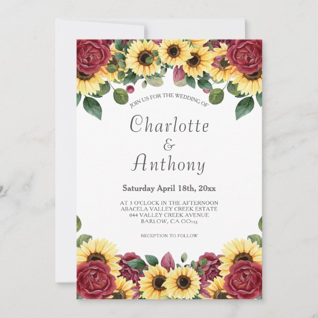 Invitation Tournesol moderne et florale Rose (Devant)