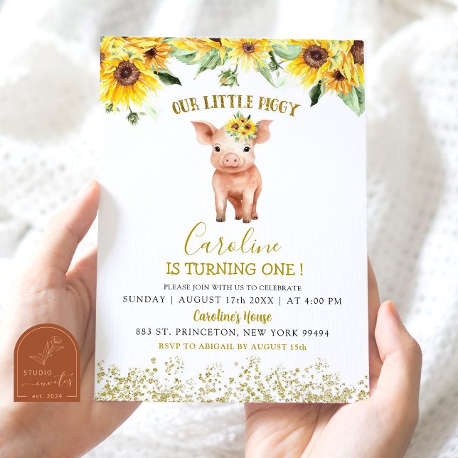 Invitation Tournesol Notre Petit Piggie Tourne Un Anniversair (Créateur téléchargé)