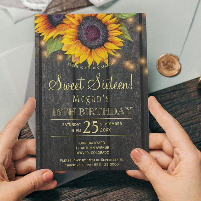 Invitation Tournesol or pays grange bois sweet sixteen (Créateur téléchargé)