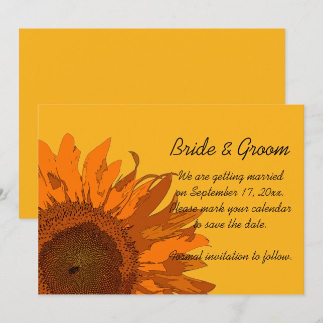 Invitation Tournesol orange lors d'un mariage jaune Enregistr (Devant / Derrière)