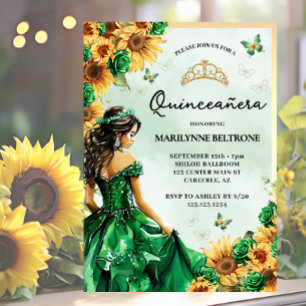 Invitation Tournesol Papillon vert Princesse Quinceañera