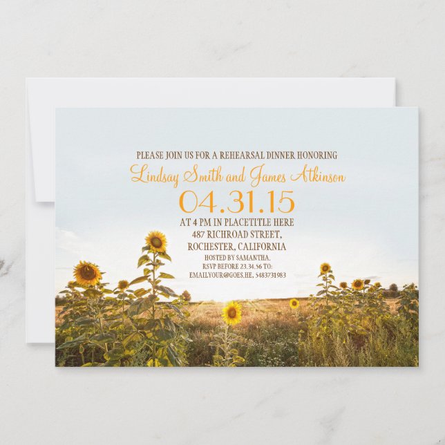 Invitation Tournesol pays rustique dîner de répétition invita (Devant)