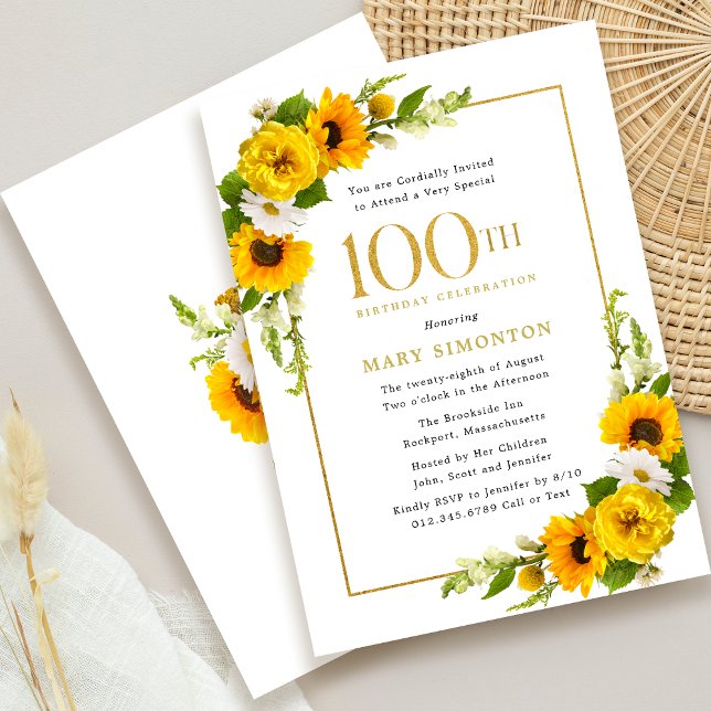 Invitation Tournesol populaire 100e fête d'anniversaire (Celebrate in Style!)