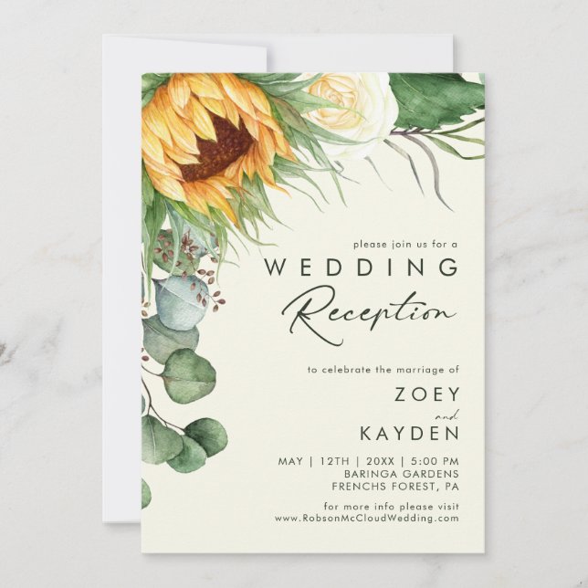 Invitation Tournesol | Réception de mariage jaune clair (Devant)