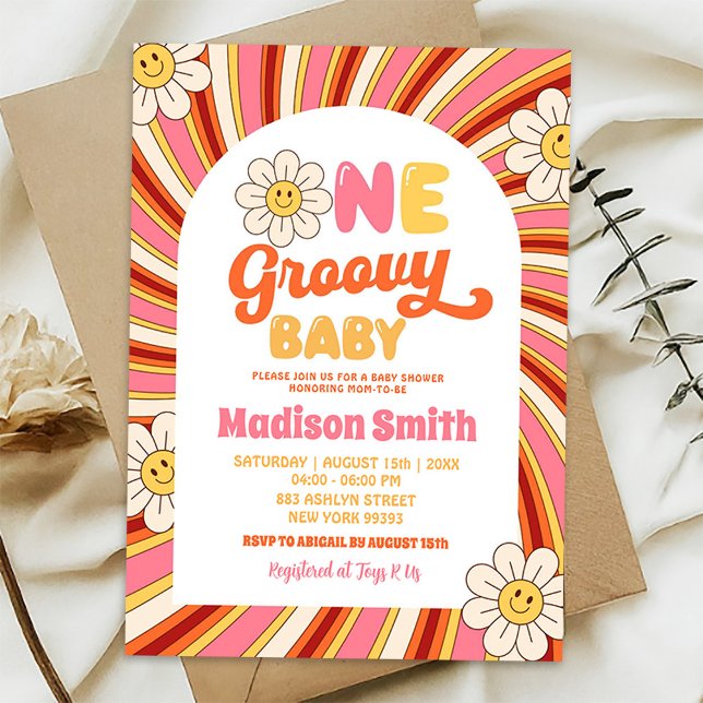 Invitation Tournesol rétro des années 70 Un Baby shower Super (Créateur téléchargé)