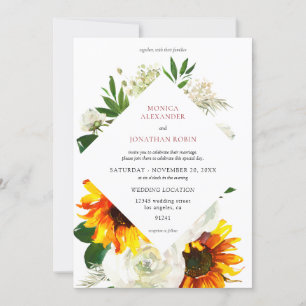Invitation Tournesol & Rose blanche Artsy Mariage floral